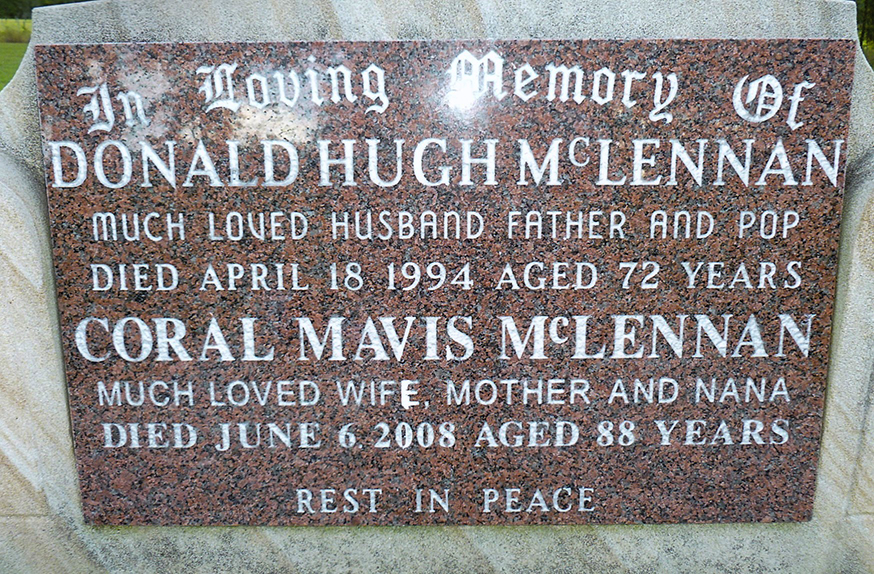 Photo of headstones/Donald Hugh McLennan d1994 hdstn